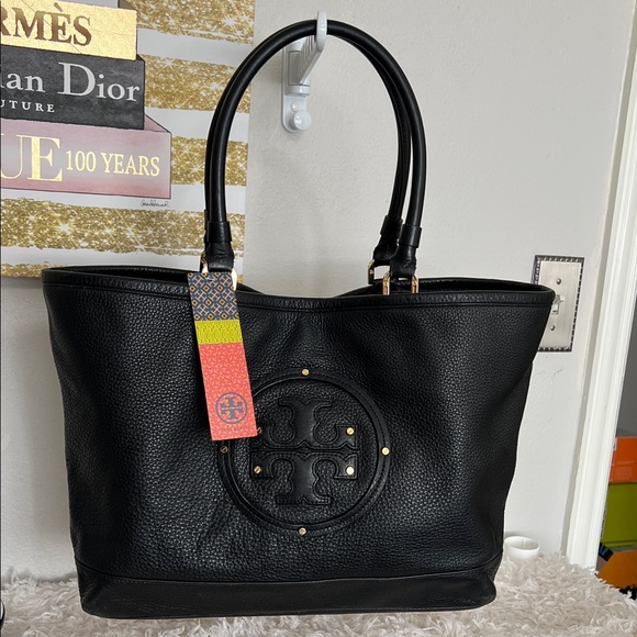 Tory Burch Black Pebbled Leather Maisey Shopper Tote - Picture 1 of 16
